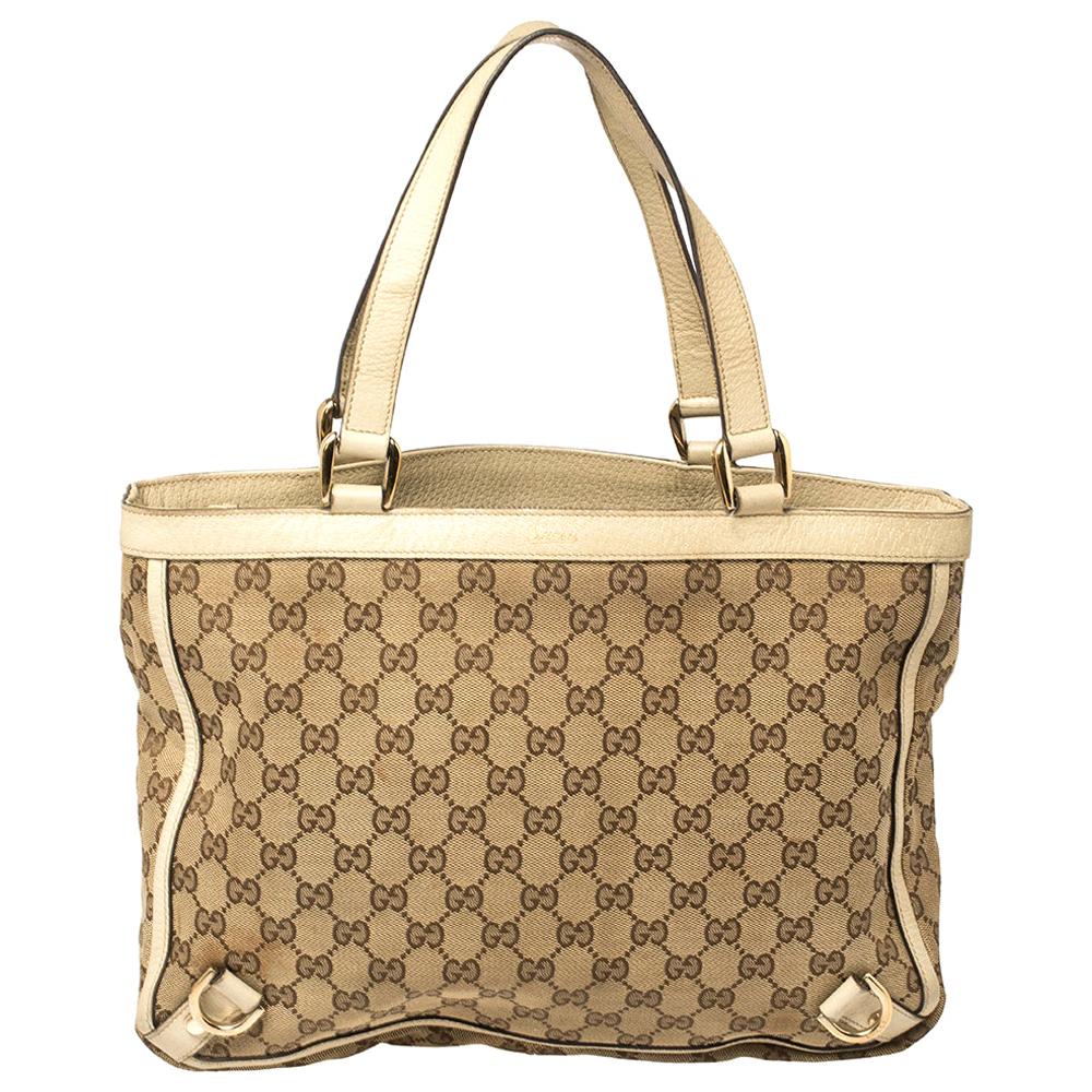 Gucci Beige/White GG Canvas and Leather Abbey Tote