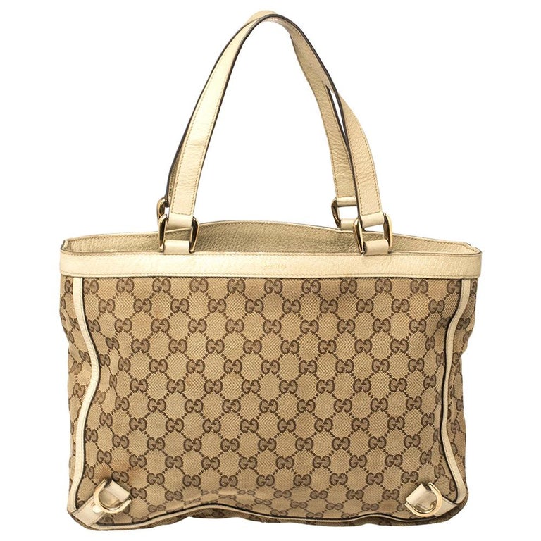 Gucci Beige/White GG Canvas and Leather Abbey Tote at 1stDibs | gucci  canvas bag