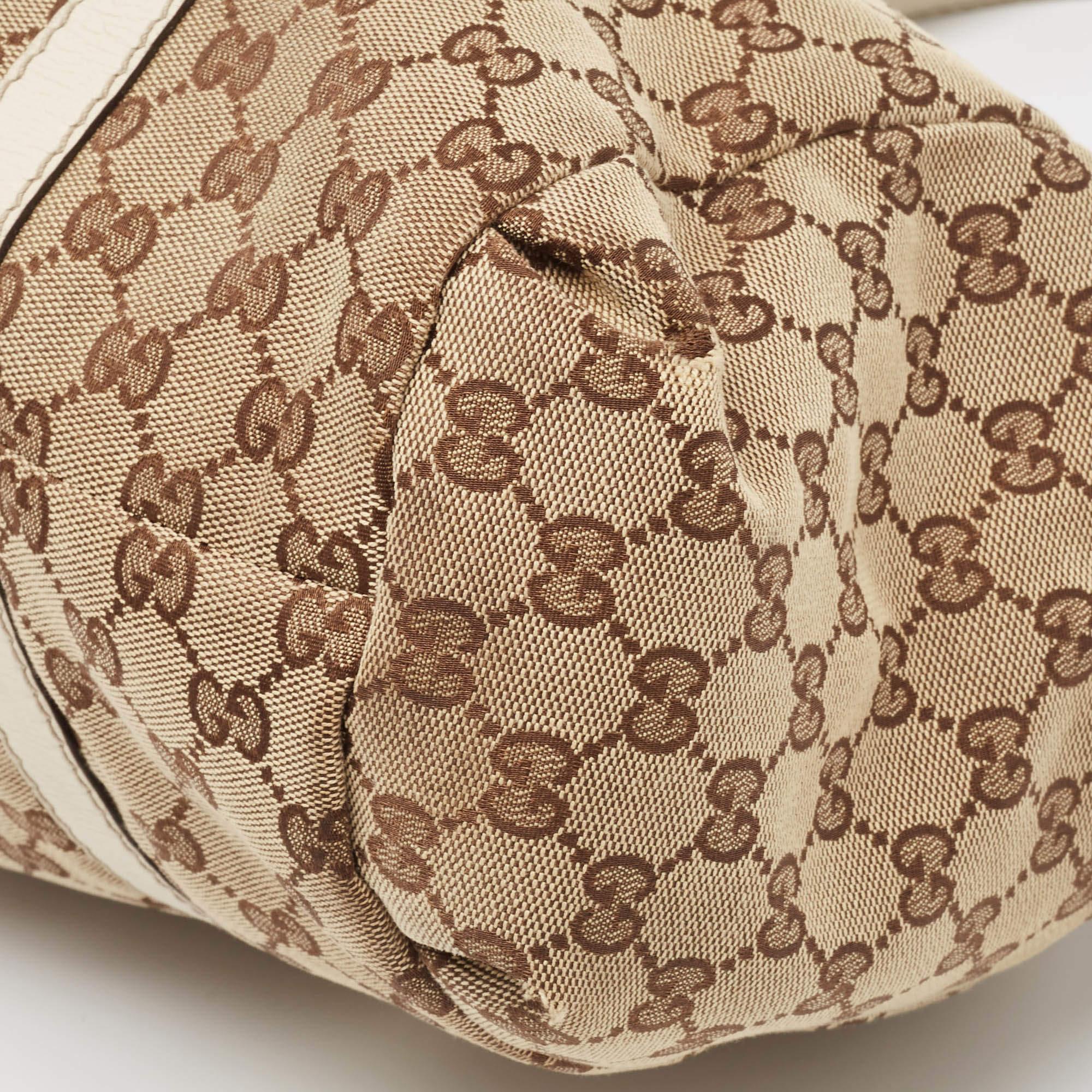 Gucci Beige/White GG Canvas and Leather Large New Ladies Web Hobo For Sale 2