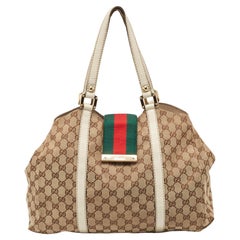 Gucci Beige/Blanco GG Lona y Piel Grande Nuevo Hobo Web Señoras