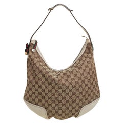 Gucci Beige/White GG Canvas and Leather Large Princy Hobo