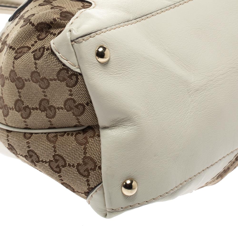 Gucci Beige/White GG Canvas and Leather Medium Horsebit Nail Dome Satchel 1