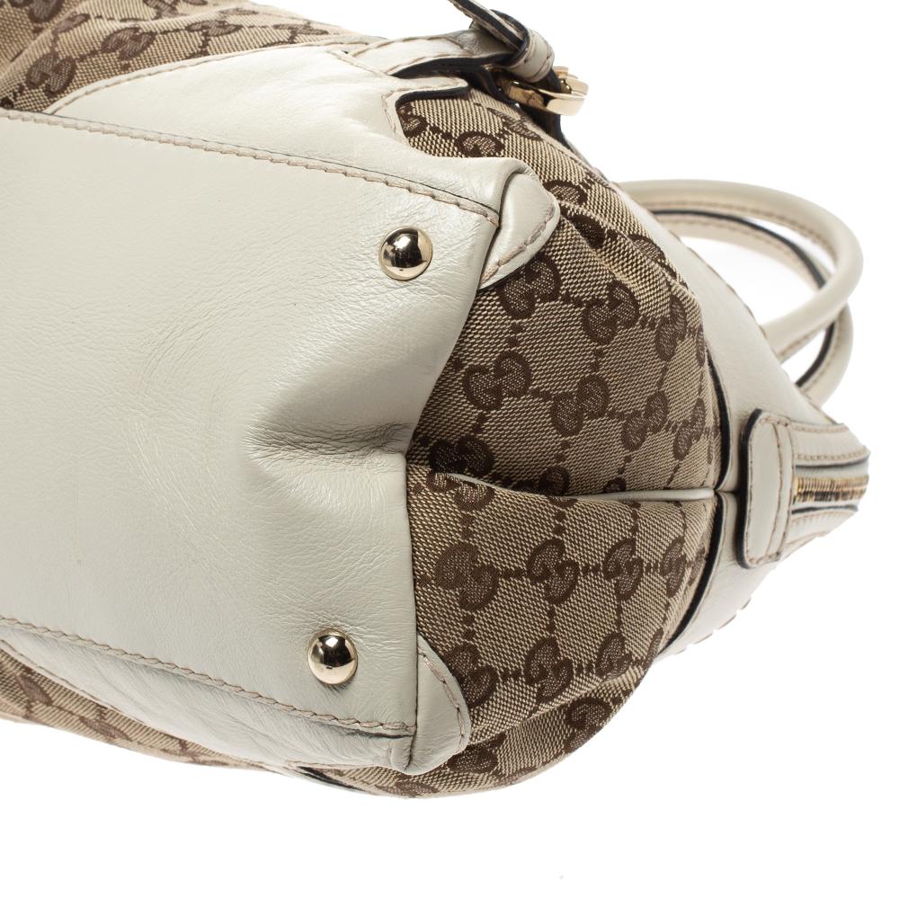 Gucci Beige/White GG Canvas and Leather Medium Horsebit Nail Dome Satchel 2