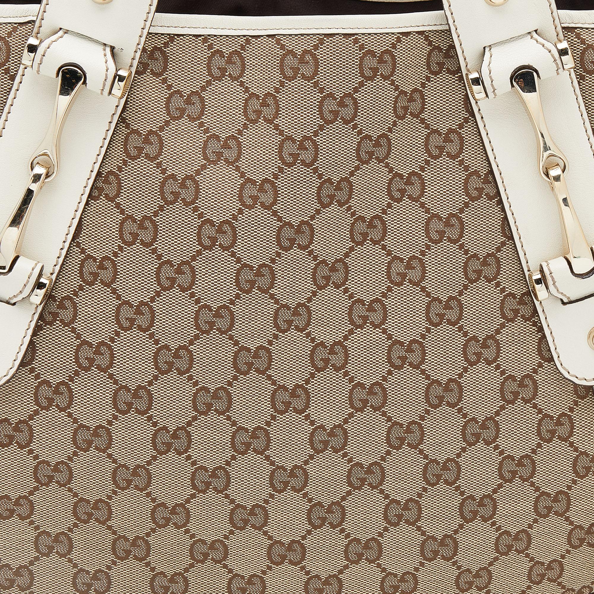 Gucci Beige/White GG Canvas And Leather Pelham Medium Shoulder Bag 6