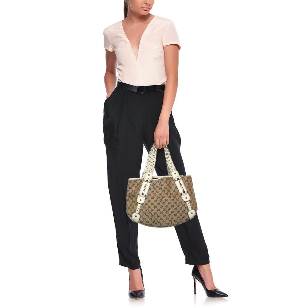 Brown Gucci Beige/White GG Canvas And Leather Pelham Medium Shoulder Bag