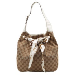 Gucci Beige/White GG Canvas and Leather Positano Scarf Hobo