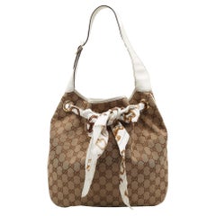 Gucci Beige/White GG Tela e Pelle Positano Scarf Hobo