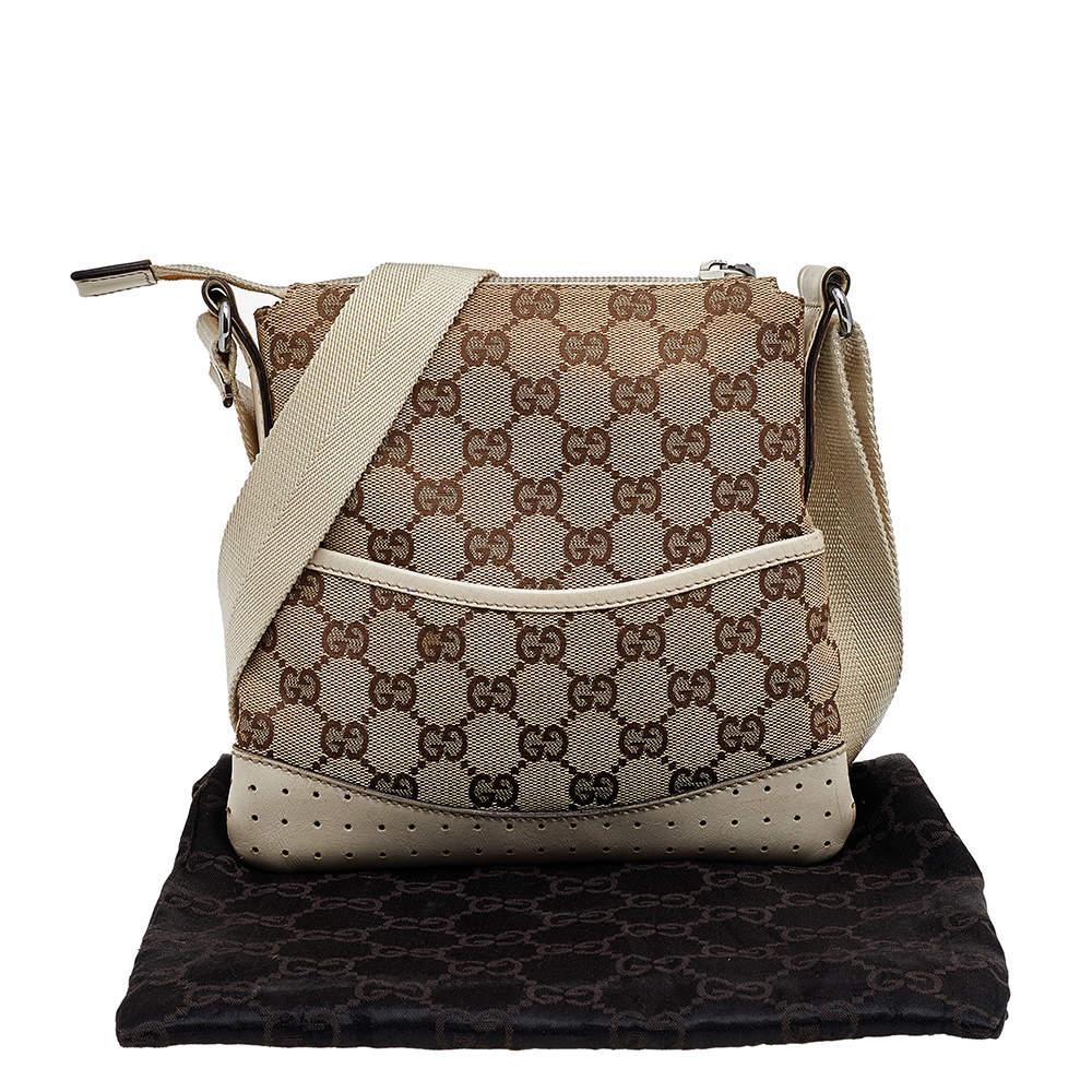 Gucci Beige/White GG Signature Canvas And Perforated Leather Messenger Bag 6