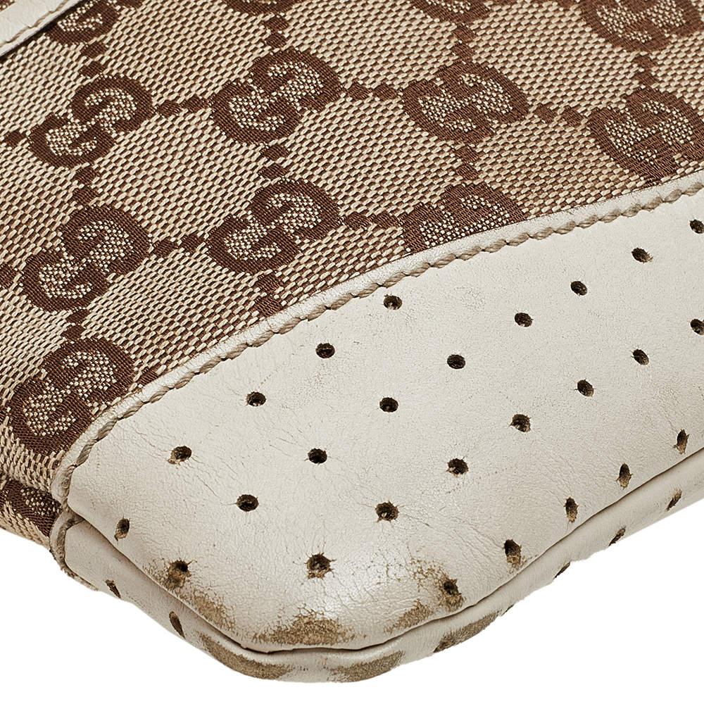 Gucci Beige/White GG Signature Canvas And Perforated Leather Messenger Bag 3