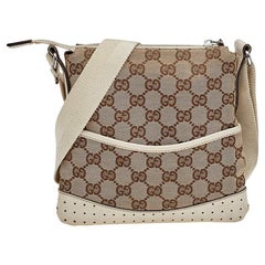 Gucci Beige/White GG Signature Canvas And Perforated Leather Messenger Bag