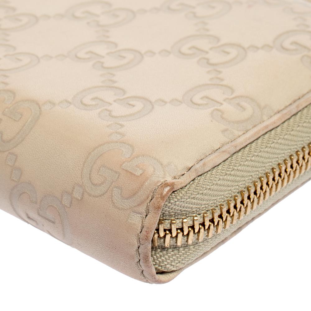 Gucci Beige White Guccissima Leather Zip Around Wallet 3