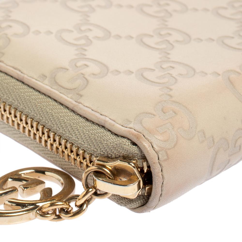 Gucci Beige White Guccissima Leather Zip Around Wallet 1