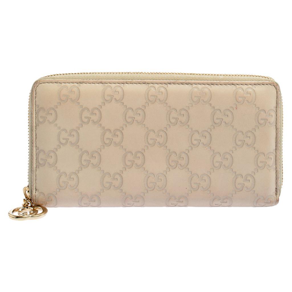 Gucci Beige White Guccissima Leather Zip Around Wallet