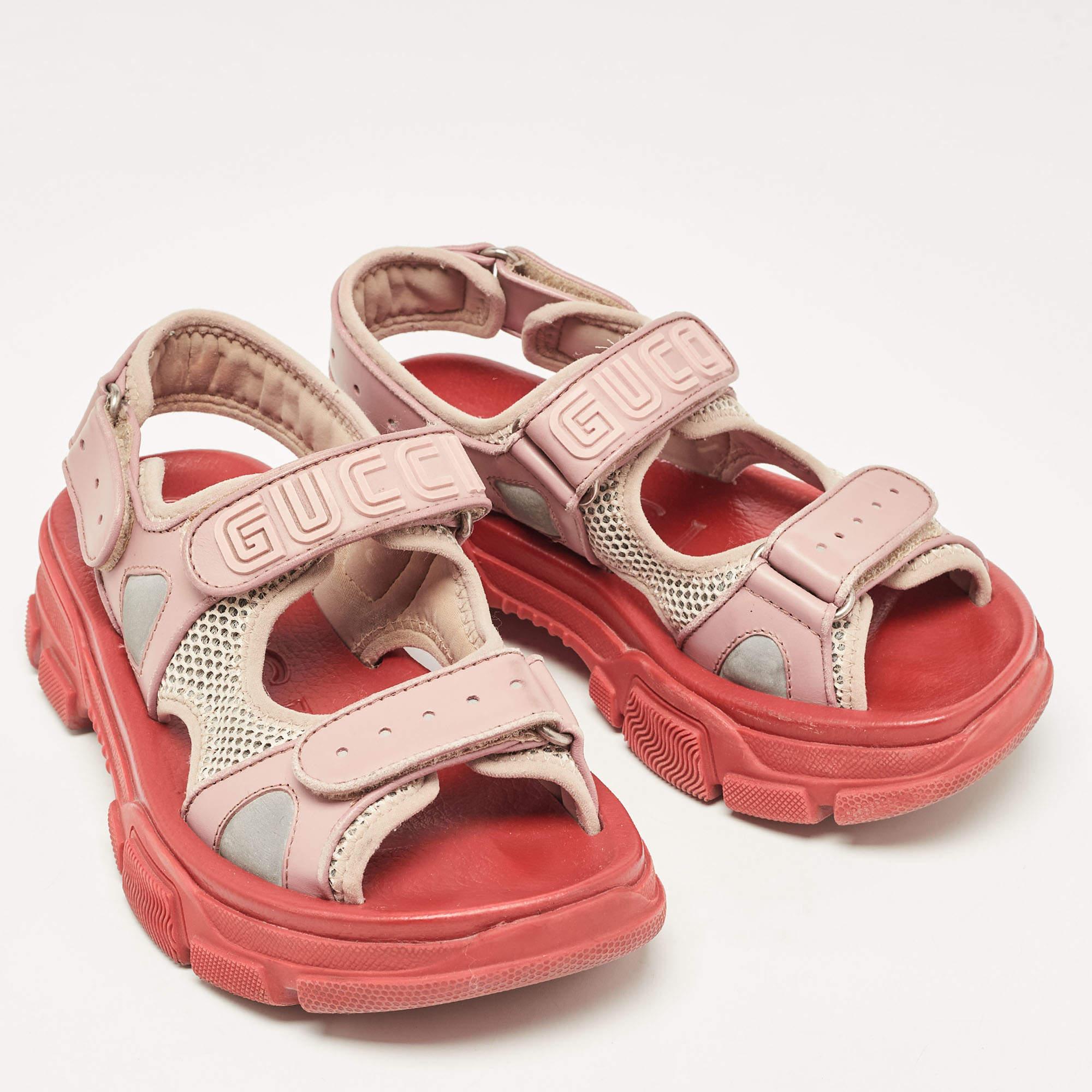 Women's Gucci Beige/White Leather and Mesh Sega Velcro Slingback Sandals Size 36