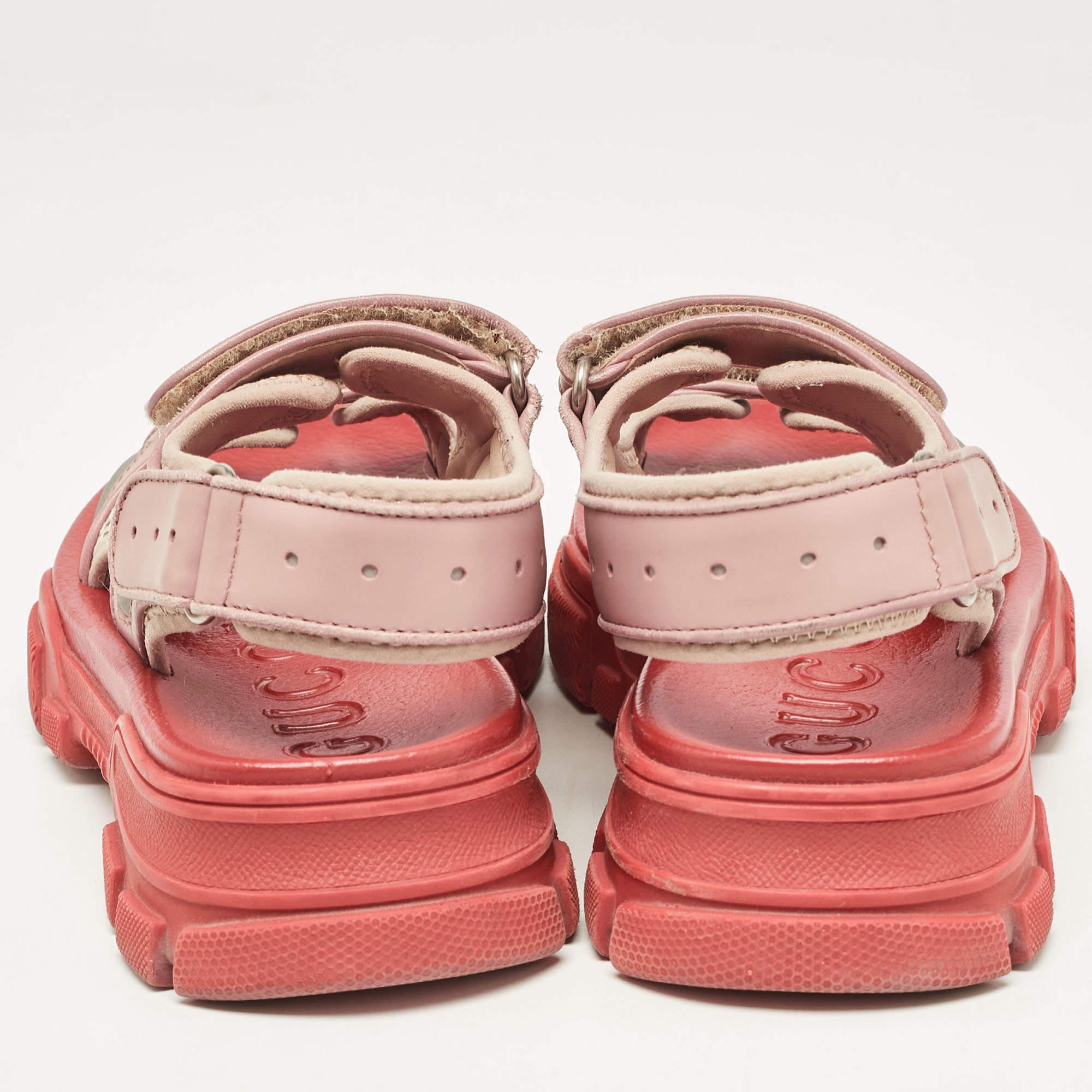 Gucci Beige/White Leather and Mesh Sega Velcro Slingback Sandals Size 36 1