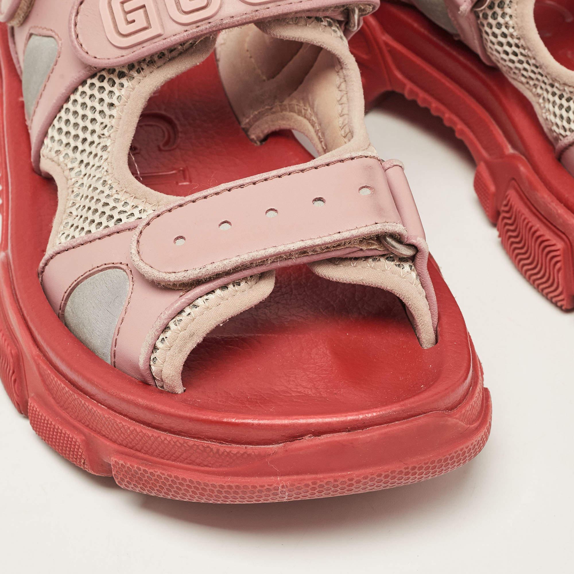 Gucci Beige/White Leather and Mesh Sega Velcro Slingback Sandals Size 36 3