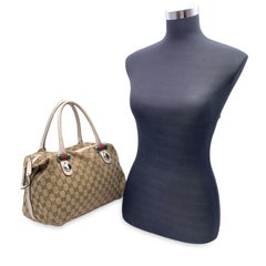 Gucci Beige White Monogram Match Ball Boston Bag Satchel