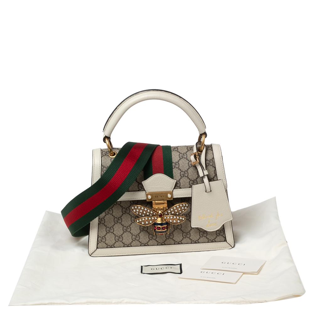 Gucci Beige/White Supreme Canvas And Leather Small Queen Margaret Top Handle Bag 6
