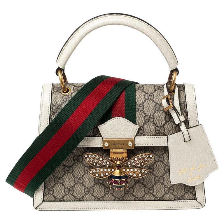 Gucci Beige/White Supreme Canvas And Leather Small Queen Margaret Top  Handle Bag at 1stDibs