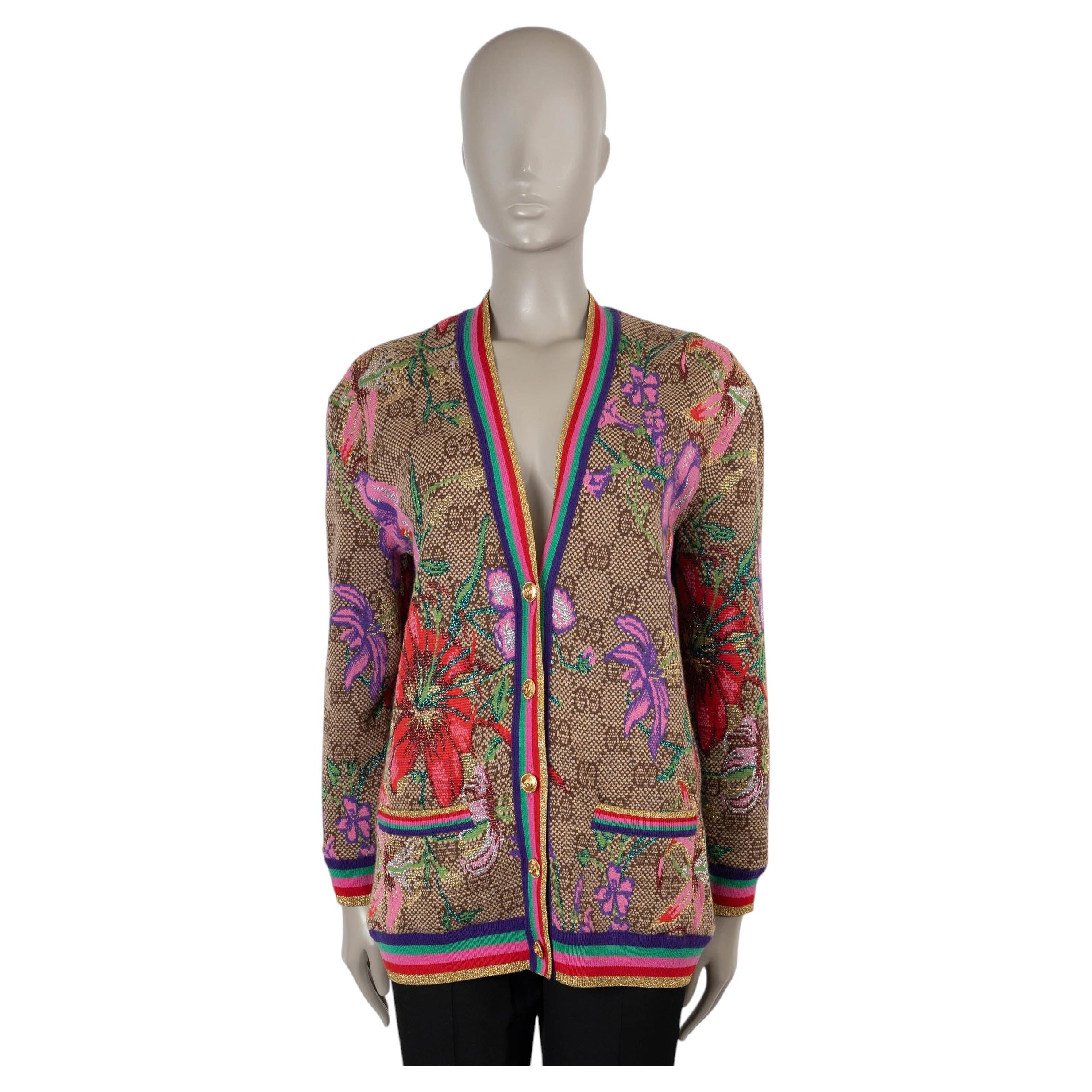 GUCCI beige wool 2019 FLORA RAINBOW GG JACQUARD Cardigan Sweater S
