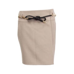 GUCCI beige wool Belted Pencil Wrap Skirt 40 S