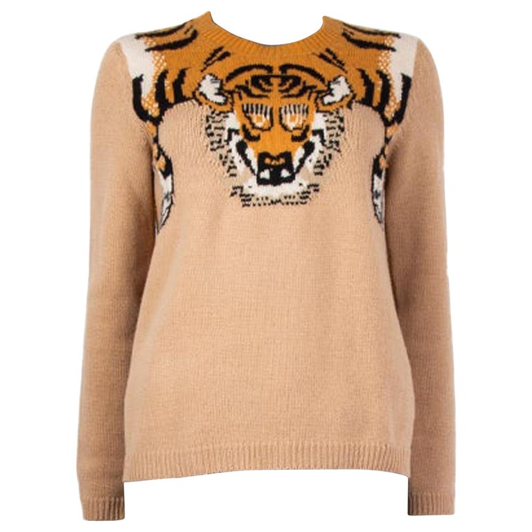 GUCCI beige wool TIGER JACQUARD Sweater L at 1stDibs | gucci tiger sweater, tiger  sweater gucci, gucci sweater with tiger