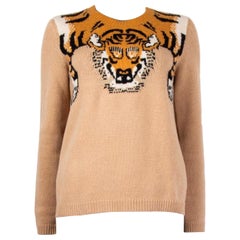 GUCCI beige wool TIGER JACQUARD Sweater L