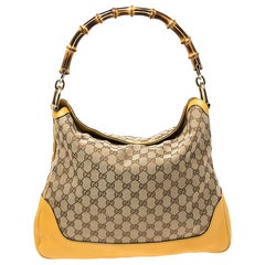 Gucci Beige/Yellow GG Canvas and Leather Bamboo Diana Shoulder Bag