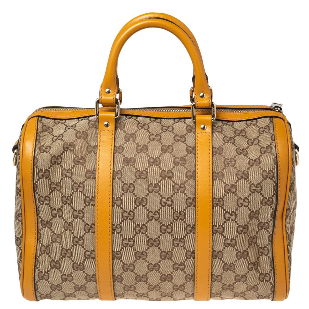 Gucci Beige/Yellow GG Canvas and Leather Medium Boston Bag at 1stDibs
