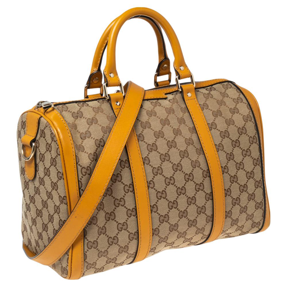 Gucci Beige/Yellow GG Canvas and Leather Medium Boston Bag 4