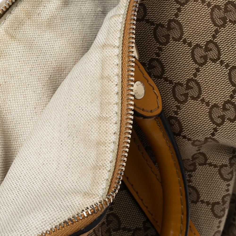 Gucci Beige/Yellow GG Canvas and Leather Medium Boston Bag In Good Condition In Dubai, Al Qouz 2