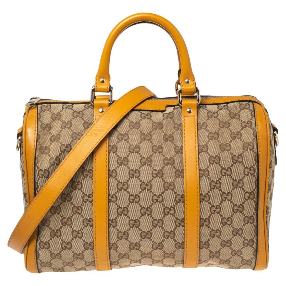 Gucci Beige/Yellow GG Canvas and Leather Medium Boston Bag