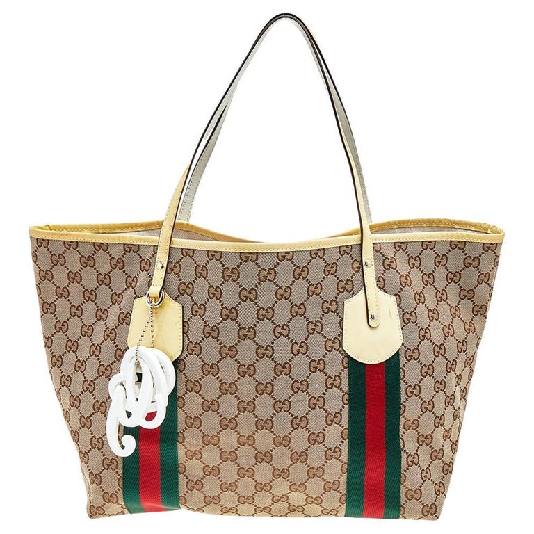 Gucci Beige/Yellow GG Canvas And Patent Leather Large Jolie Tote at 1stDibs
