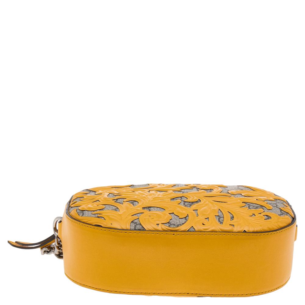 Gucci Beige/Yellow GG Supreme Canvas And Leather Arabesque Mini Chain Bag 2
