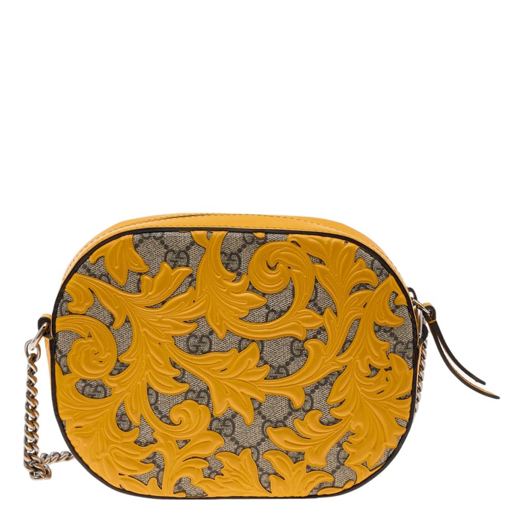Gucci Beige/Yellow GG Supreme Canvas And Leather Arabesque Mini Chain Bag 1