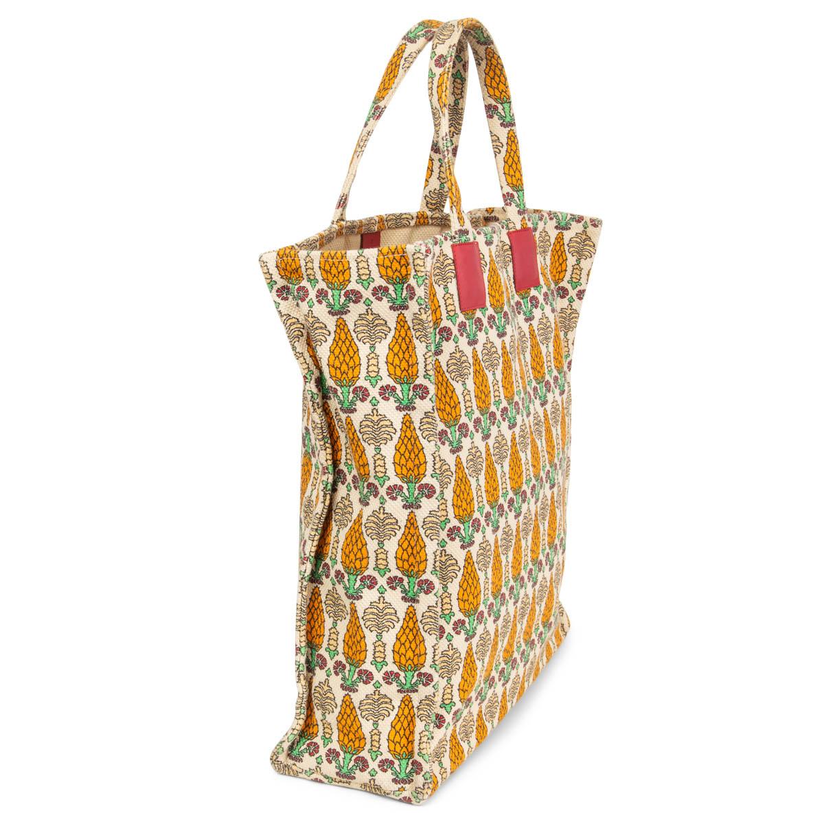 100% authentic Gucci 'Gucci Garden' shopping tote in ivory, orange, burgundy and green Pigna printed canvas. Exclusively sold at the Gucci Garden concept store in Florence. Unlined. Has been carried and shows some wear to the handles. Overall in