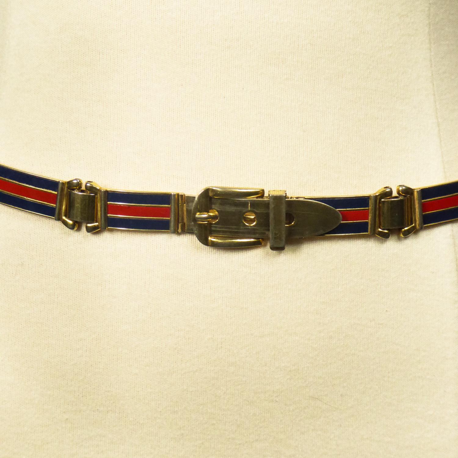 Brown Gucci Belt in Brass and Enamel Circa 1980