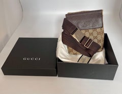 Gucci Belt Monogram Web Double Pocket Brown GG Supreme Canvas Cross Body Bag