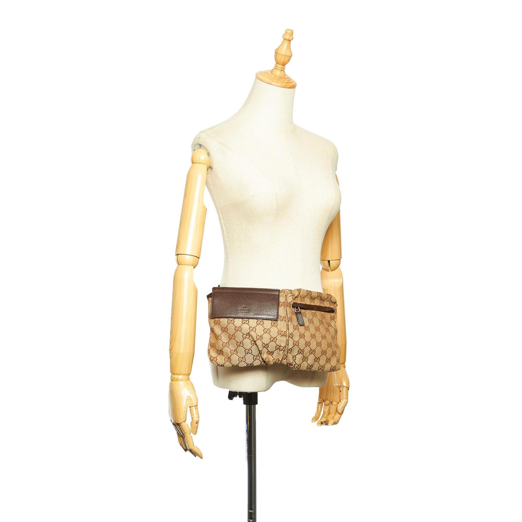 Gucci Belt Monogram Web Double Pocket Brown GG Supreme Canvas Cross Body Bag 2