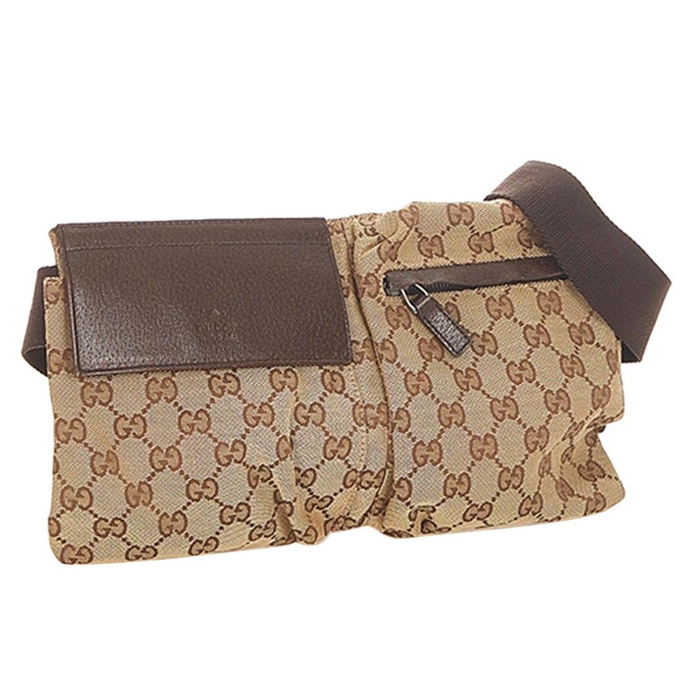 Gucci Belt Monogram Web Double Pocket Brown GG Supreme Canvas Cross Body Bag  For Sale at 1stDibs | gucci double pocket belt bag