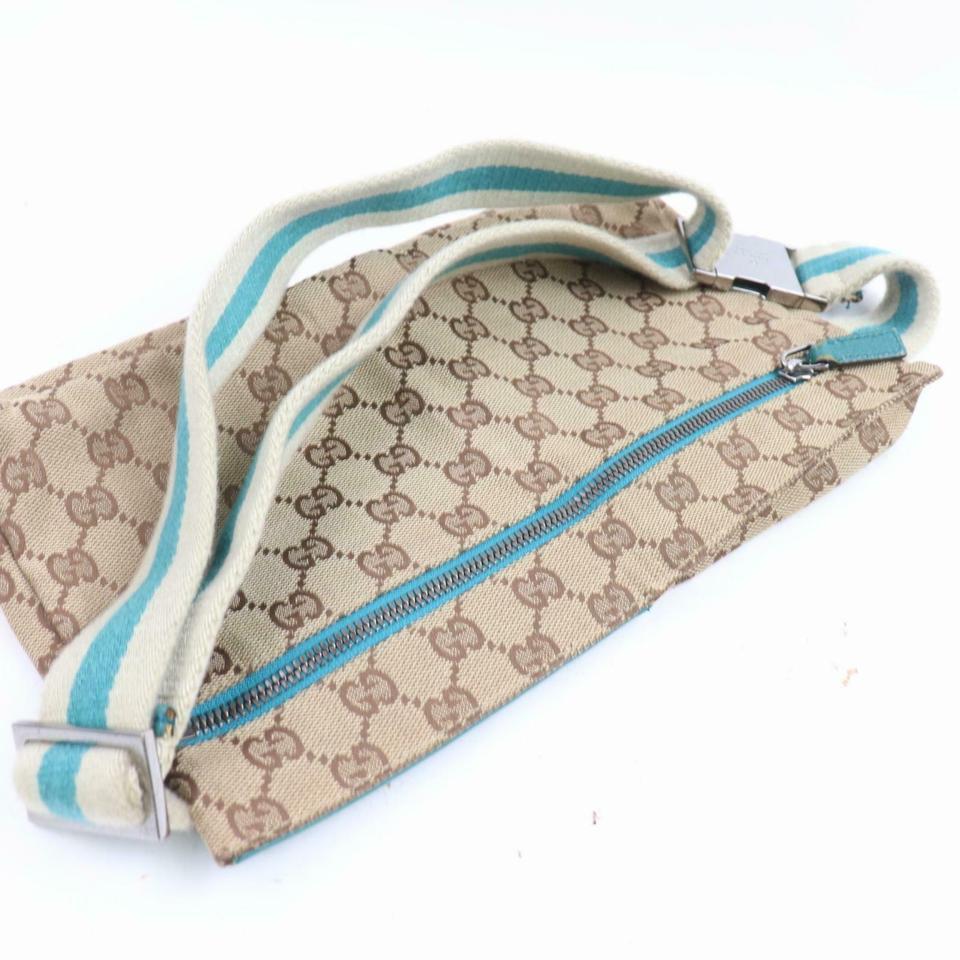 Gucci Belt Turquoise Web Monogram Fanny Pack Waist Pouch 871507 Brown Gg Canvas  For Sale 4