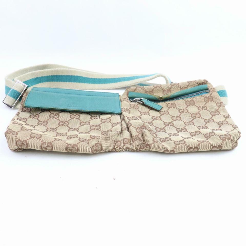 Women's Gucci Belt Turquoise Web Monogram Fanny Pack Waist Pouch 871507 Brown Gg Canvas  For Sale
