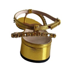 Gucci Bertie Embellished Metallic Leather Sandals IT 37