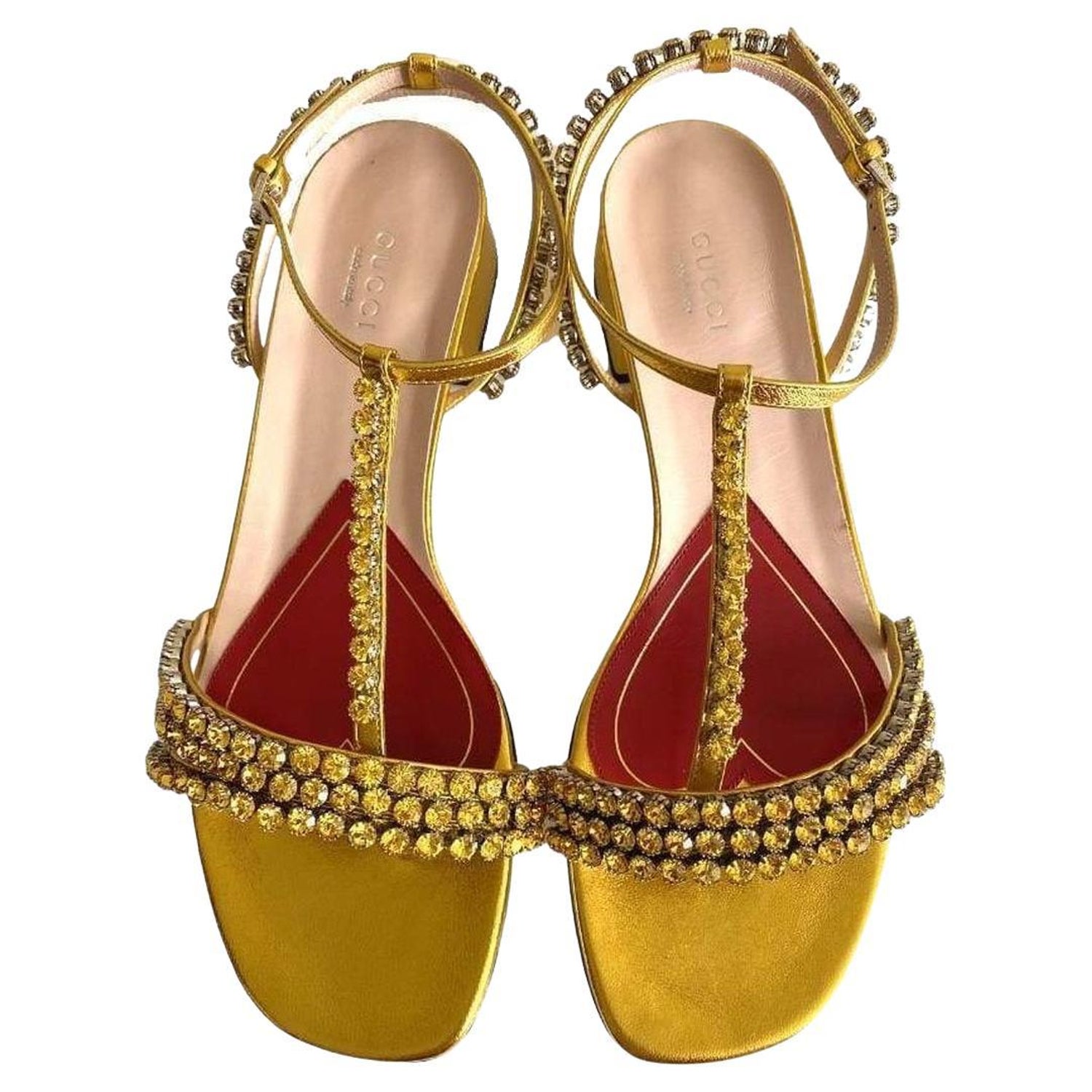Gucci Bertie Embellished Metallic Leather Sandals IT 37 For Sale at 1stDibs