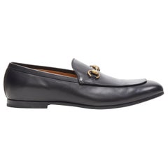 GUCCI Betis Glamour schwarz Leder Gold Horsebit Schnalle flache Loafer UK8 EU42