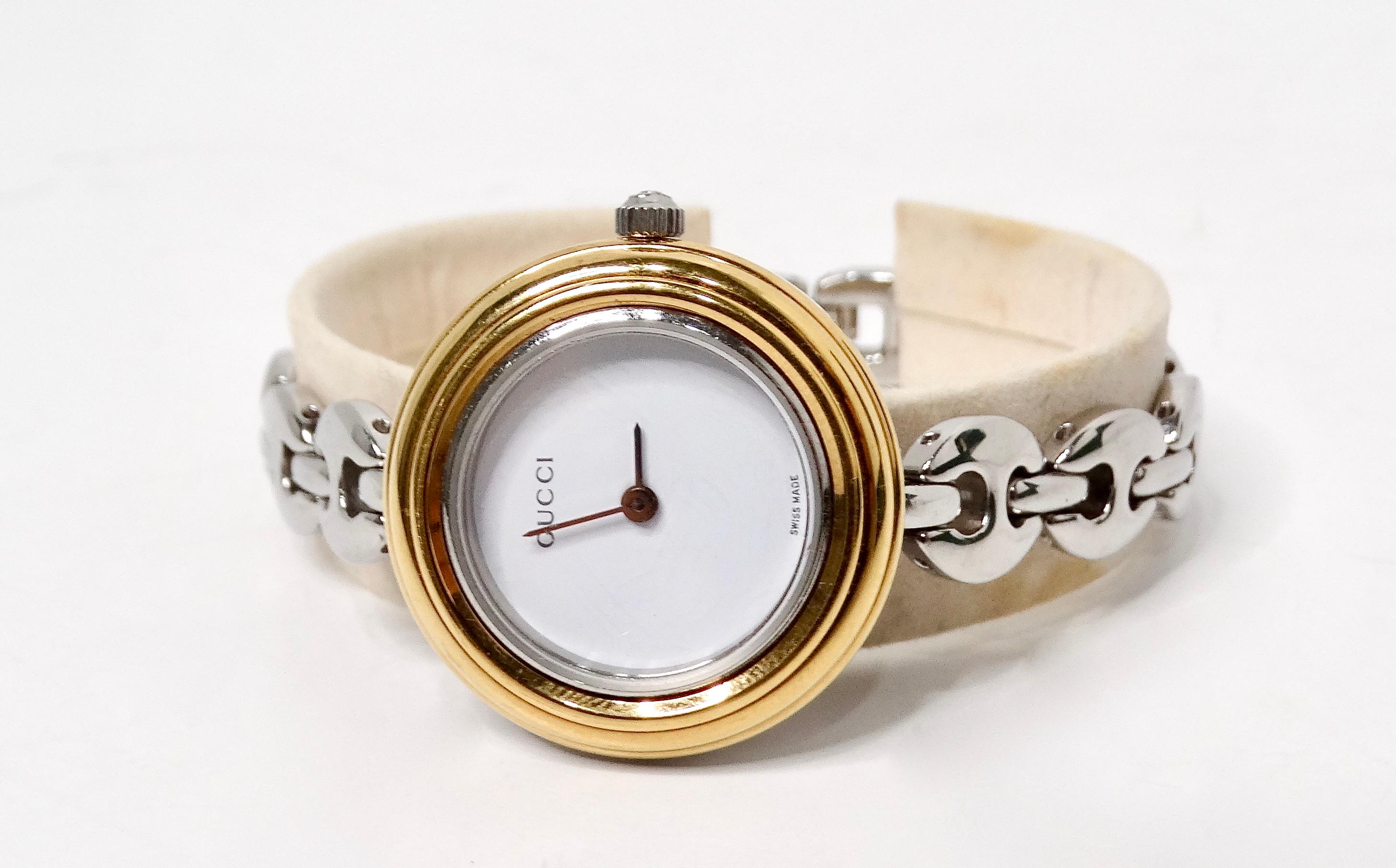 Women's or Men's Gucci Bezel Color Interchangeable Chain Link Wrist Watch & Set 1990s For Sale