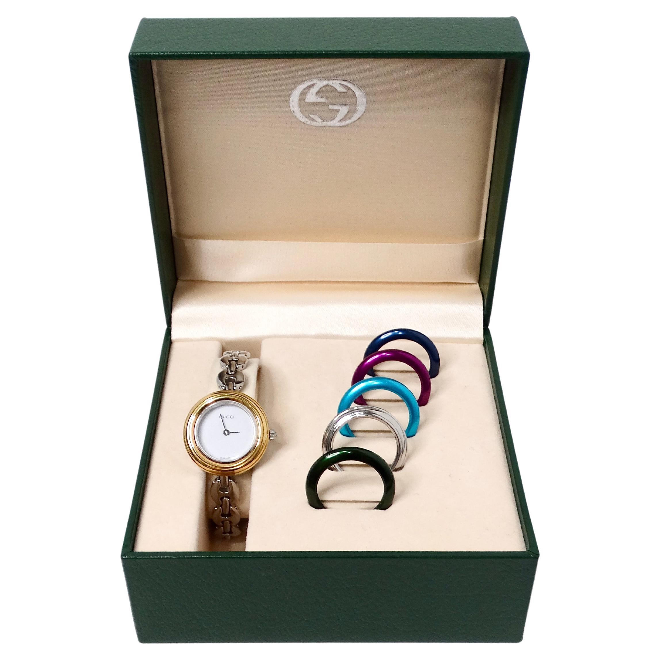 Gucci Bezel Color Interchangeable Chain Link Wrist Watch & Set 1990s For Sale