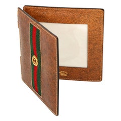 Gucci Bi-Fold Picture Frame, Brown Leather, Gold, Green and Red, Signed
