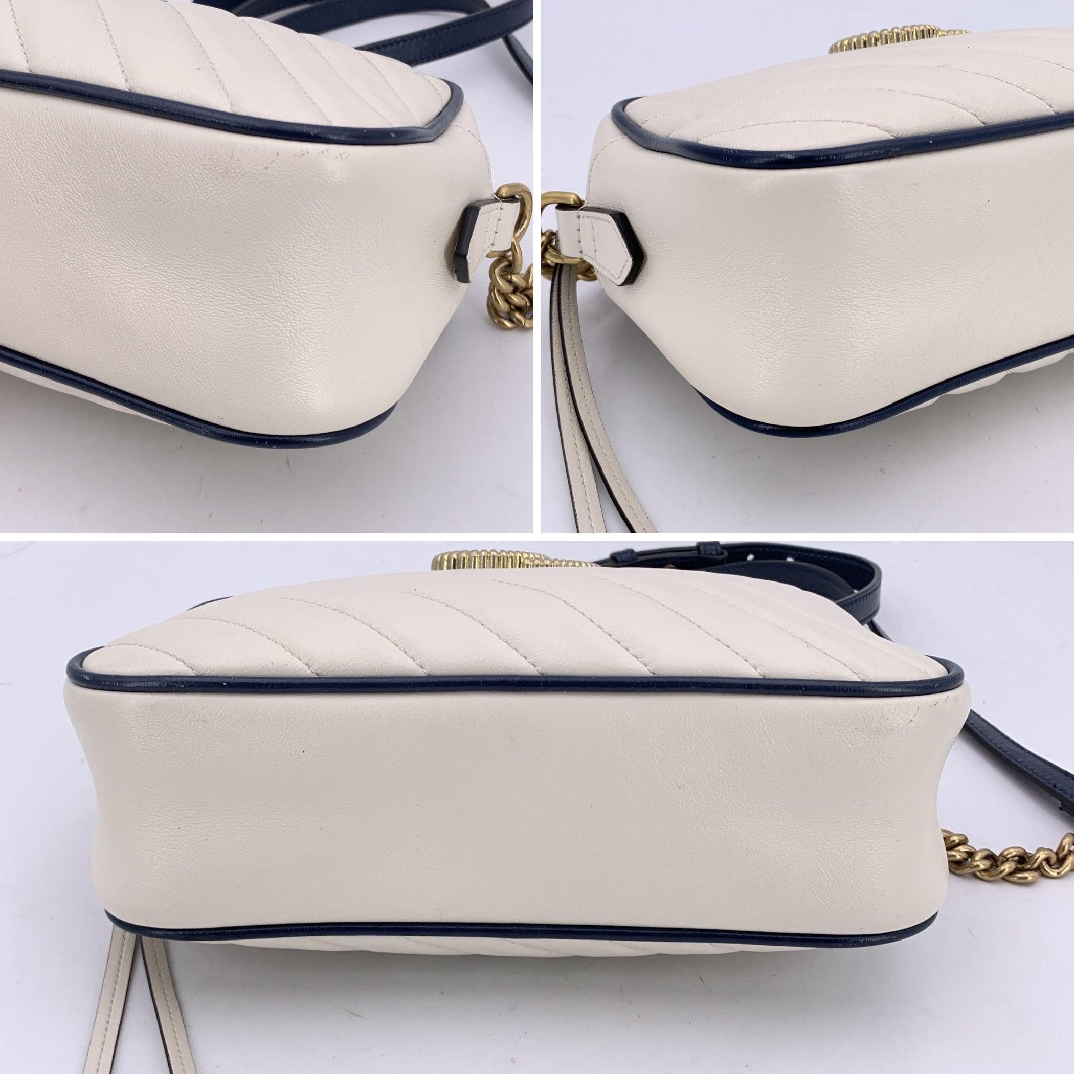 Gucci - Sac à bandoulière zippé bicolore en Torchon matelassé GG Marmont en vente 1