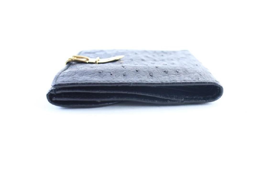 Gucci Bifold Square Wallet 227995 Black Ostrich Leather Clutch 6